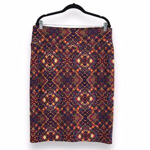 Lularoe Size XL Aztec Tribal Geometric Cassie Skirt Blue Orange Southwestern‎